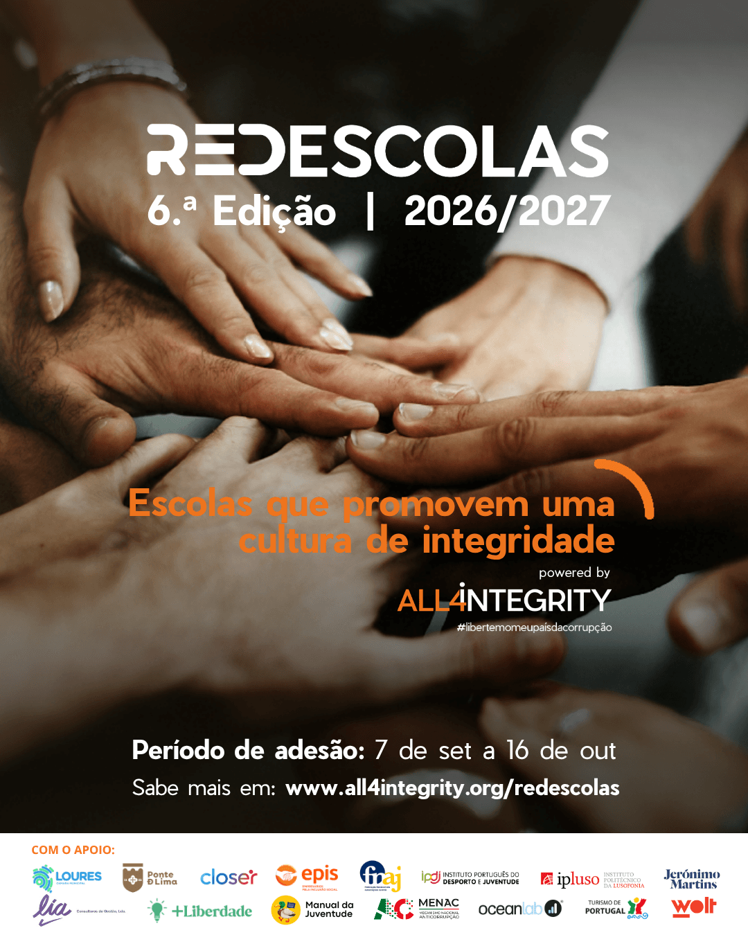 REDESCOLAS ANTICORRUPÇÃO 6.ª edição: Período de adesão de 7 de setembro a 16 de outubro